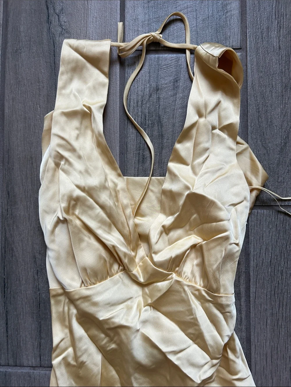 Abercrombie & Fitch Pale Yellow Satin Halter Maxi Dress